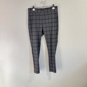 Ann Taylor LOFT Pants M Pull On Windowpane Plaid Black Gray Slimming Stretch